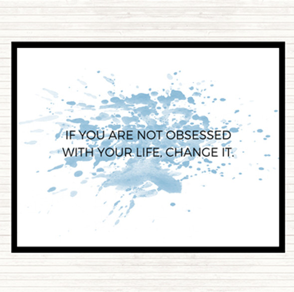 Blue White Obsessed With Life Inspirational Quote Mouse Mat Pad