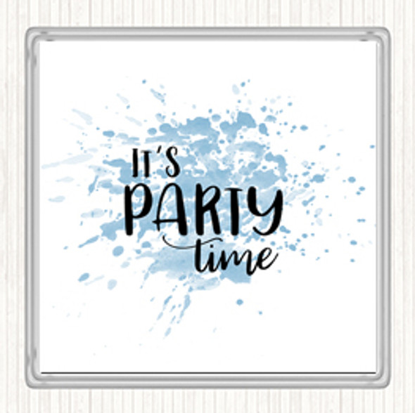 Blue White Party Time Inspirational Quote Drinks Mat Coaster