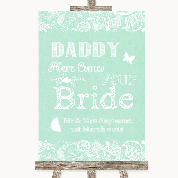 Green Burlap & Lace Daddy Here Comes Your Bride Personalised Wedding Sign