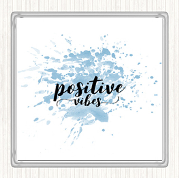 Blue White Positive Vibes Inspirational Quote Drinks Mat Coaster