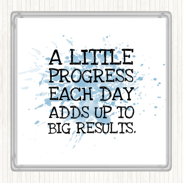Blue White Progress Each Day Inspirational Quote Drinks Mat Coaster