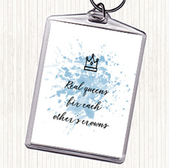 Blue White Real Queens Inspirational Quote Bag Tag Keychain Keyring