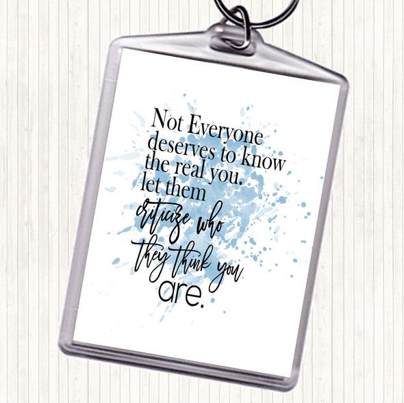 Blue White Real You Inspirational Quote Bag Tag Keychain Keyring