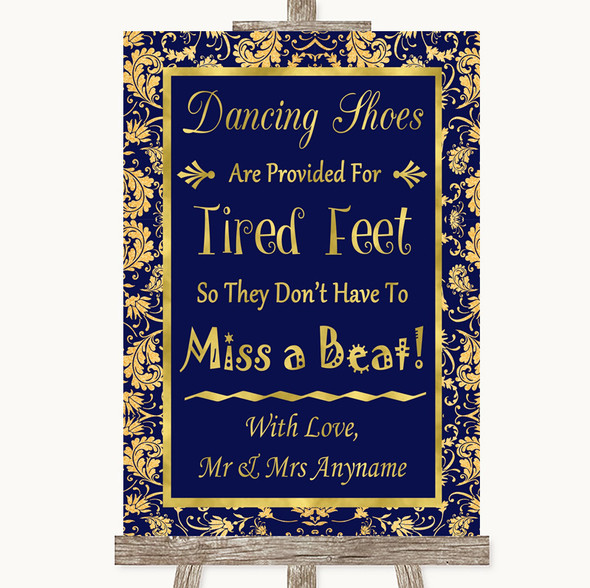 Blue & Gold Dancing Shoes Flip-Flop Tired Feet Personalised Wedding Sign