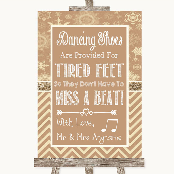 Brown Winter Dancing Shoes Flip-Flop Tired Feet Personalised Wedding Sign