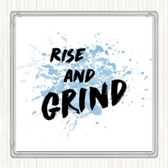 Blue White Rise And Grind Bold Inspirational Quote Drinks Mat Coaster