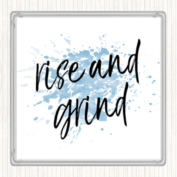 Blue White Rise And Grind Inspirational Quote Drinks Mat Coaster