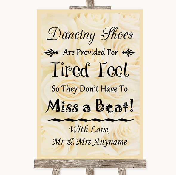 Cream Roses Dancing Shoes Flip-Flop Tired Feet Personalised Wedding Sign