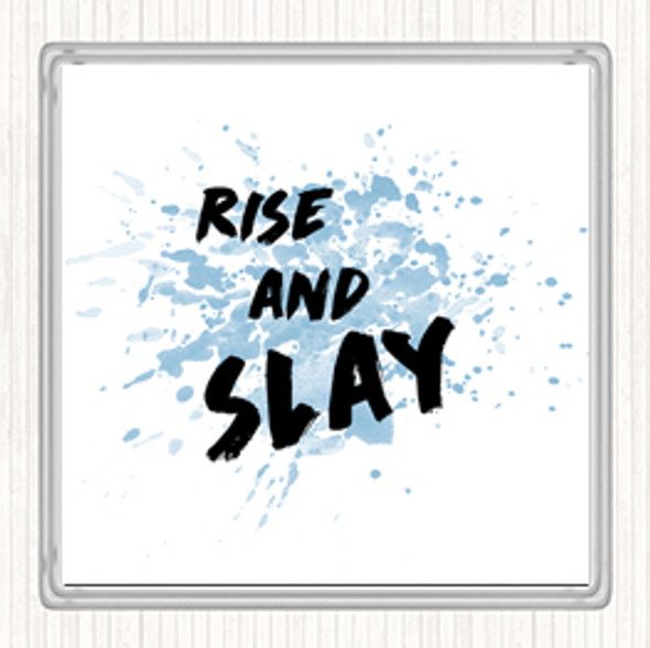 Blue White Rise And Slay Bold Inspirational Quote Drinks Mat Coaster