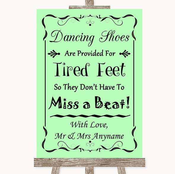 Green Dancing Shoes Flip-Flop Tired Feet Personalised Wedding Sign