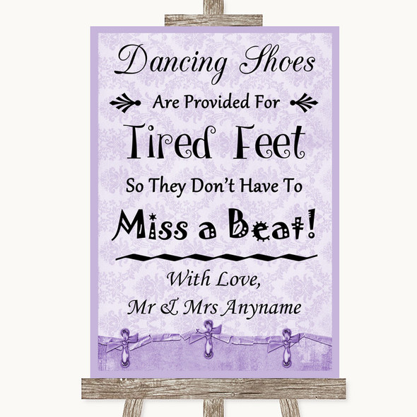 Lilac Shabby Chic Dancing Shoes Flip-Flop Tired Feet Personalised Wedding Sign