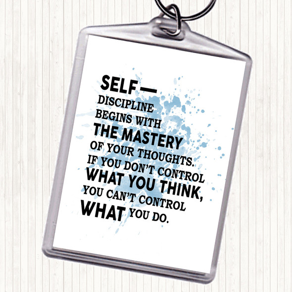 Blue White Self Discipline Inspirational Quote Bag Tag Keychain Keyring