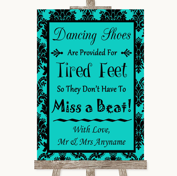 Turquoise Damask Dancing Shoes Flip-Flop Tired Feet Personalised Wedding Sign