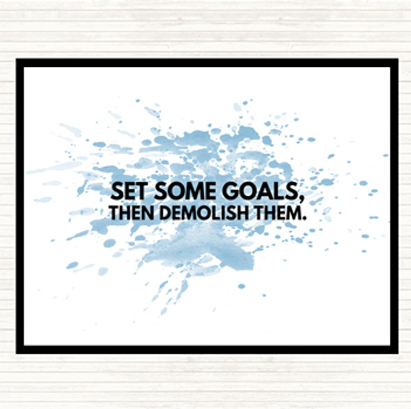 Blue White Set Goals And Demolish Them Inspirational Quote Mouse Mat Pad