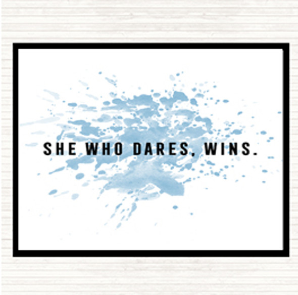 Blue White She Who Dares Inspirational Quote Mouse Mat Pad