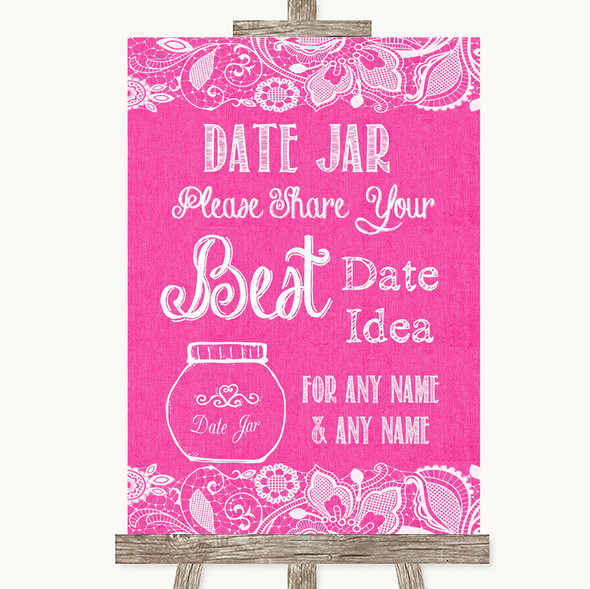 Bright Pink Burlap & Lace Date Jar Guestbook Personalised Wedding Sign