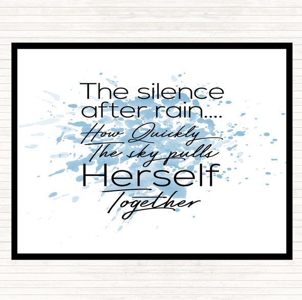 Blue White Silence After Rain Inspirational Quote Mouse Mat Pad