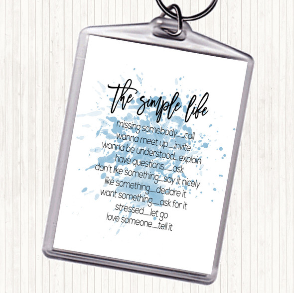 Blue White Simple Life Inspirational Quote Bag Tag Keychain Keyring