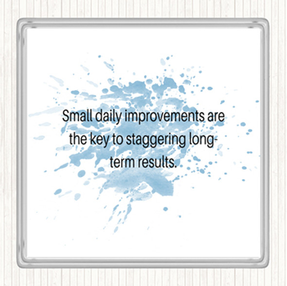 Blue White Small Daily Improvements Inspirational Quote Drinks Mat Coaster
