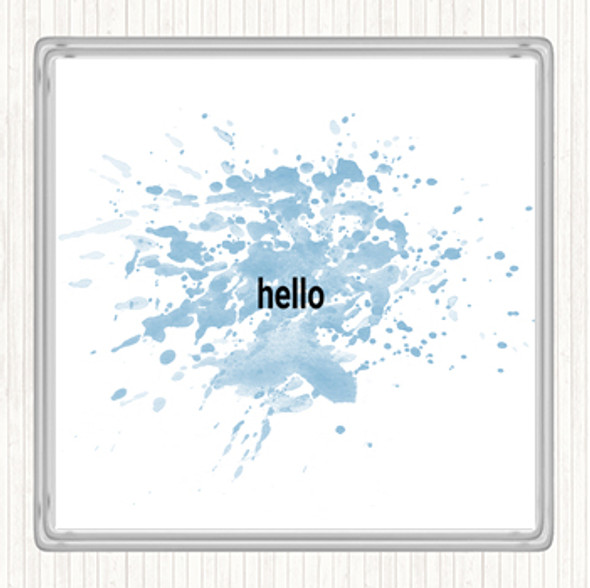 Blue White Small Hello Inspirational Quote Drinks Mat Coaster