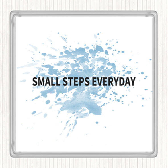 Blue White Small Steps Everyday Inspirational Quote Drinks Mat Coaster