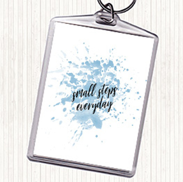 Blue White Small Steps Inspirational Quote Bag Tag Keychain Keyring
