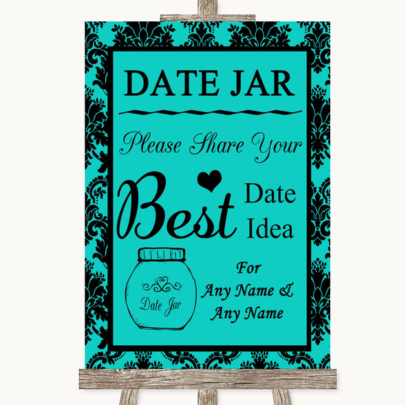 Turquoise Damask Date Jar Guestbook Personalised Wedding Sign