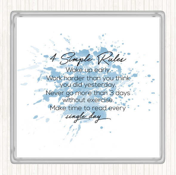 Blue White 4 Simple Rules Inspirational Quote Drinks Mat Coaster