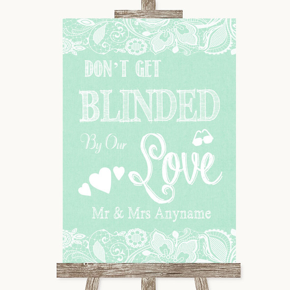 Green Burlap & Lace Don't Be Blinded Sunglasses Personalised Wedding Sign