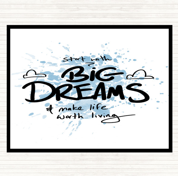 Blue White Start With Big Dreams Inspirational Quote Dinner Table Placemat
