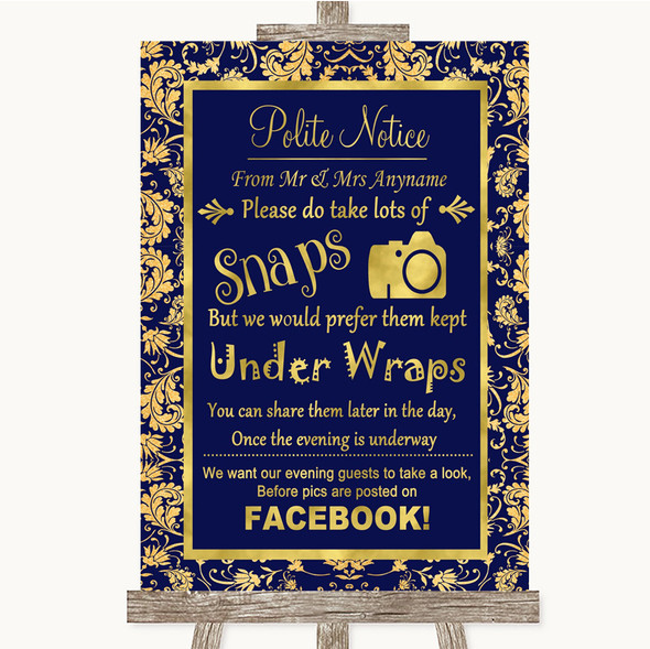 Blue & Gold Don't Post Photos Facebook Personalised Wedding Sign