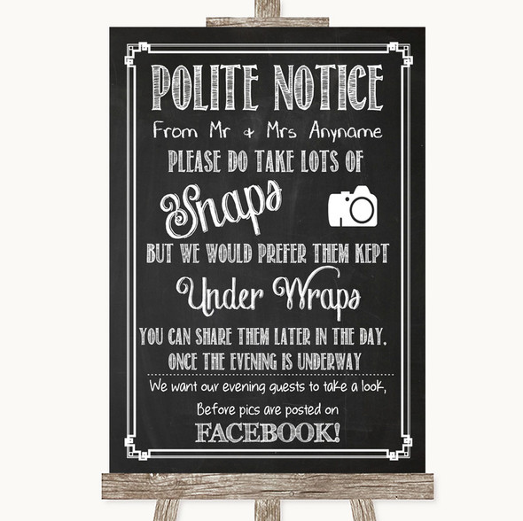 Chalk Sketch Don't Post Photos Facebook Personalised Wedding Sign