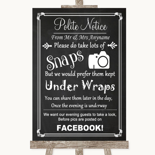 Chalk Style Don't Post Photos Facebook Personalised Wedding Sign