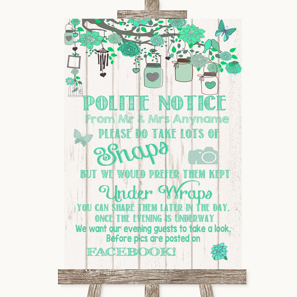 Green Rustic Wood Don't Post Photos Facebook Personalised Wedding Sign
