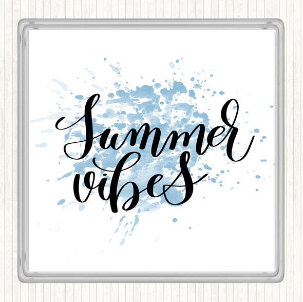 Blue White Summer Vibes Inspirational Quote Drinks Mat Coaster