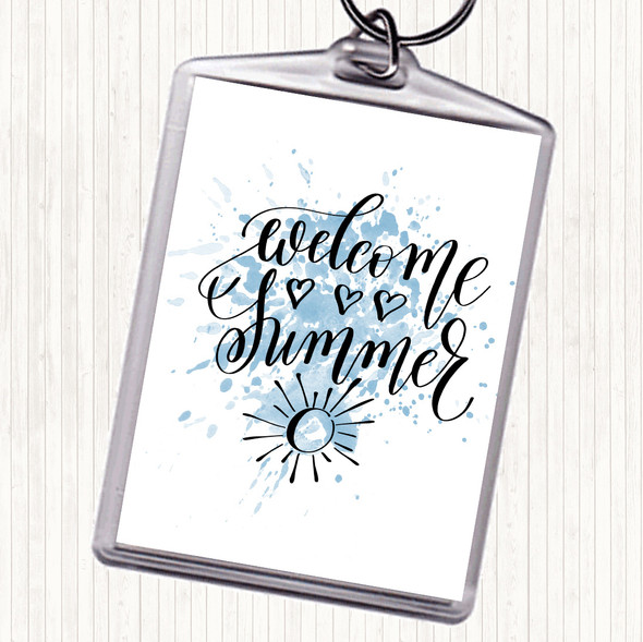 Blue White Summer Welcome Inspirational Quote Bag Tag Keychain Keyring