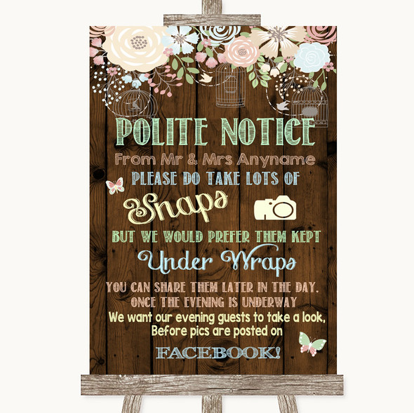 Rustic Floral Wood Don't Post Photos Facebook Personalised Wedding Sign