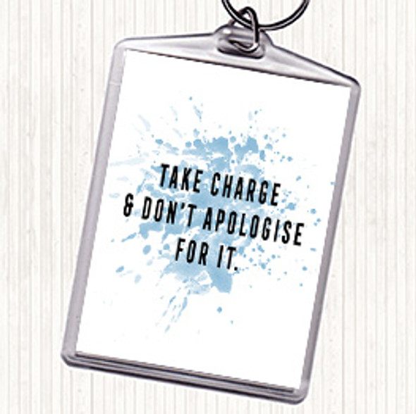 Blue White Take Charge Inspirational Quote Bag Tag Keychain Keyring