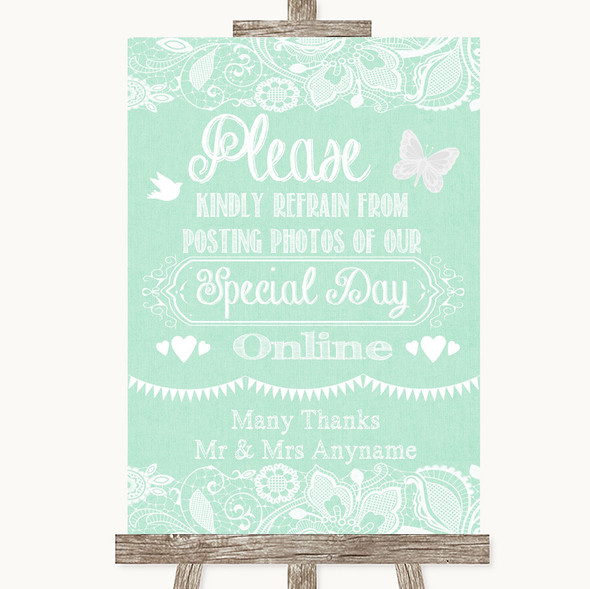 Green Burlap & Lace Don't Post Photos Online Social Media Wedding Sign