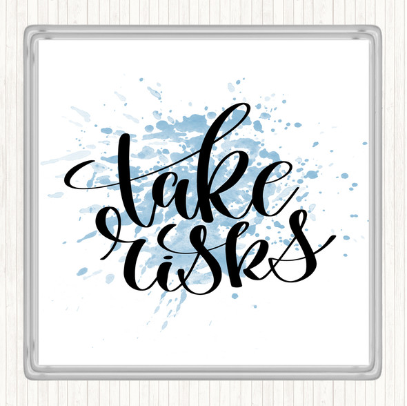 Blue White Take Risks Swirl Inspirational Quote Drinks Mat Coaster