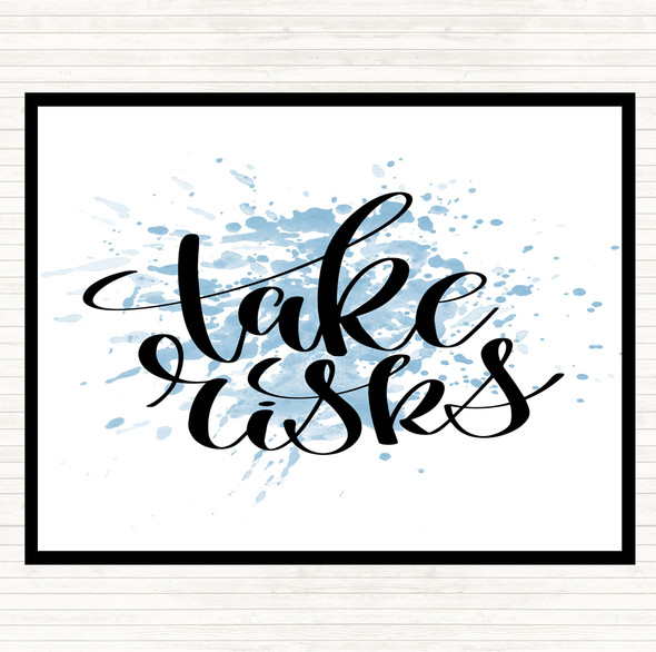 Blue White Take Risks Swirl Inspirational Quote Mouse Mat Pad