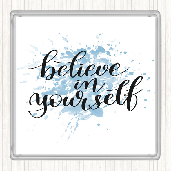 Blue White Believe In Yourself Swirl Inspirational Quote Drinks Mat Coaster