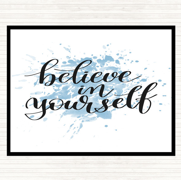 Blue White Believe In Yourself Swirl Inspirational Quote Mouse Mat Pad