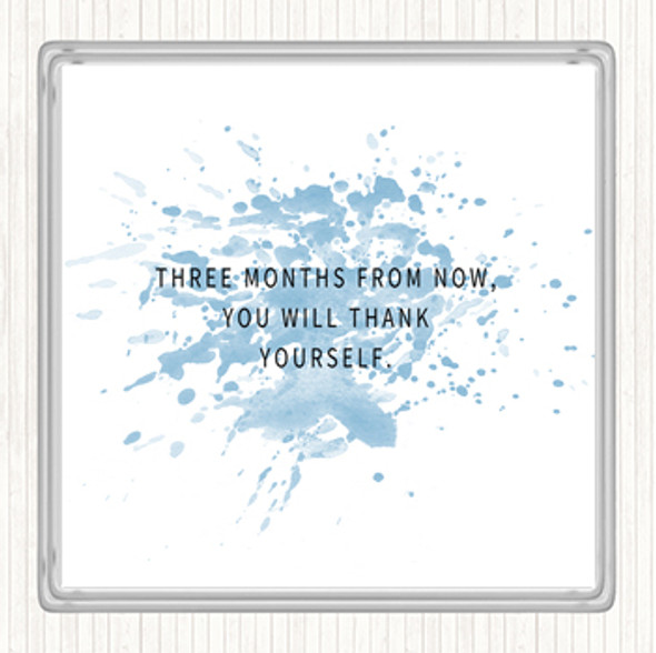 Blue White Thank Yourself Inspirational Quote Drinks Mat Coaster