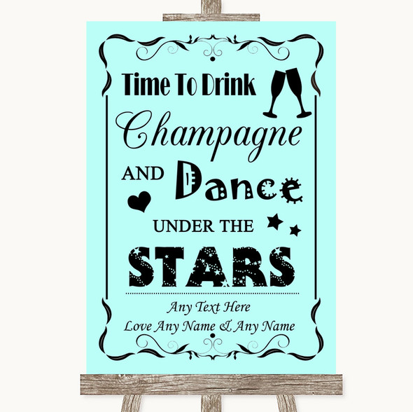 Aqua Drink Champagne Dance Stars Personalised Wedding Sign