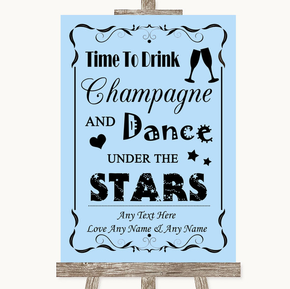 Blue Drink Champagne Dance Stars Personalised Wedding Sign