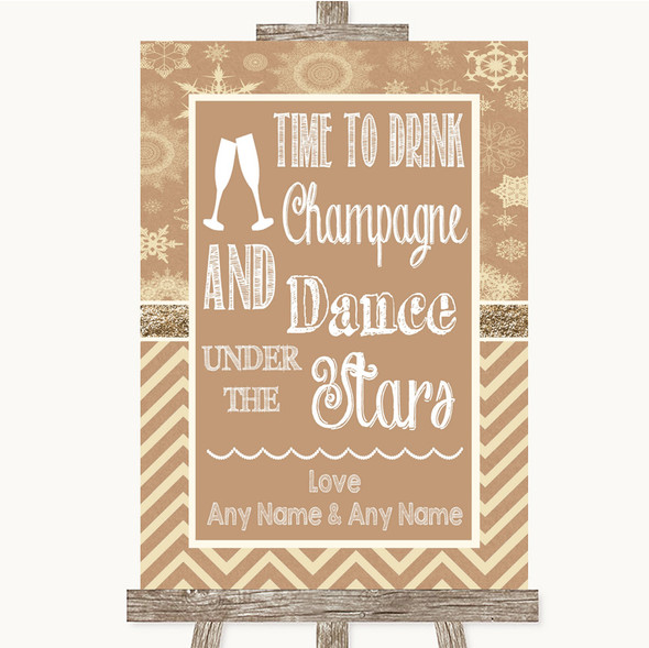 Brown Winter Drink Champagne Dance Stars Personalised Wedding Sign