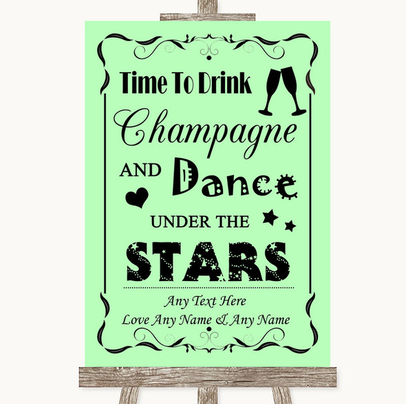 Green Drink Champagne Dance Stars Personalised Wedding Sign