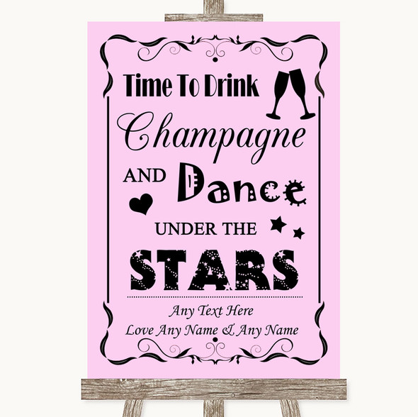 Pink Drink Champagne Dance Stars Personalised Wedding Sign