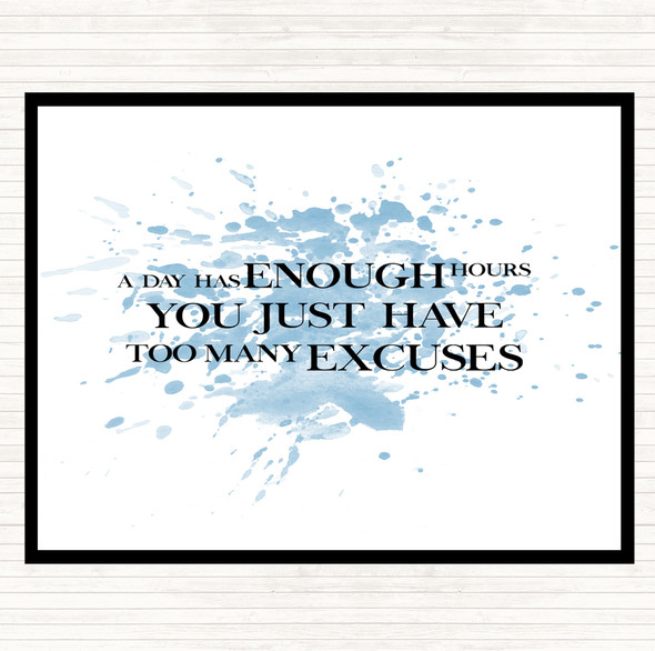 Blue White Too Many Excuses Inspirational Quote Dinner Table Placemat